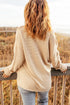 Henley Button Placket Side Slit Drop Shoulder Pullover Knit Sweater